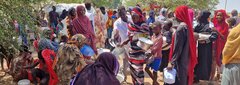 Wad Medani, Aj Jazirah State, Sudan, Distribution of hot meals at Suwar IDP gathering site near Wad Medani, Aj Jazirah State, Oct 2023