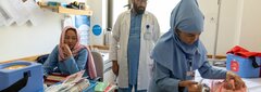 BAMYAN, CENTRAL AFGHANISTAN, A health-care professional medicates a baby in the new Bamyan Hospital built by the Aga Khan Agency for Habitat in Bamyan Province, Afghanistan.