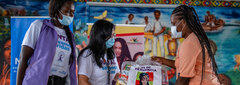 Barbacoas, Colombia, Resilience kits with emergency food, hygiene items and information on sexual-related violence referrals and COVID-19 prevention are delivered to women-headed households in Barbacoas. Armed conflict has heavily affected the town and the pandemic led to increased violence against women. This made it harder to access care and justice. 