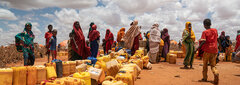 Doolow, Somalia, People queue long hours to collect water at Kaharey IDP site