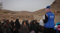 HERAT, WESTERN AFGHANISTAN, An IOM staff provides hygiene awareness to an earthquake-affected community in Herat.