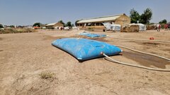 Wad Medani, AjAj Jazirah State, Sudan, Provision of water to IDPs at Suwar gathering site outside Wad Medani, Oct 2023