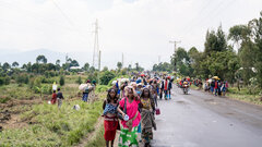 Goma, DRC, People on the move toward Goma, fleeing conflict and violence in the Masisi territory. 