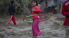 Myanmar, Internally displaced children play in an IDP camp in the town of Dimawhso in Kayah (Karenni) State.