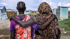 Bentiu IDP site, Unity State, South Sudan., Women displaced by floods and conflict in Bentiu IDP site.