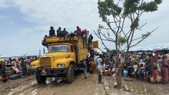 Renk County, Upper Nile State, A truck departs with returnees from Renk transit center, Upper Nile State to final places of destination across the country. Thousands of people fleeing violence in Sudan into South Sudan waits for onward transportation at Renk transit center.