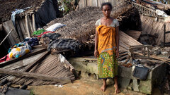 Fokontany Morafeno, Mananjary, Madagascar , Nicole Nirina Viviane is a 33-year-old mother of four. She and her husband lost everything to Cyclone Batsirai. She now sleeps in the local school next to her house and needs money to buy food and rebuild their house. 